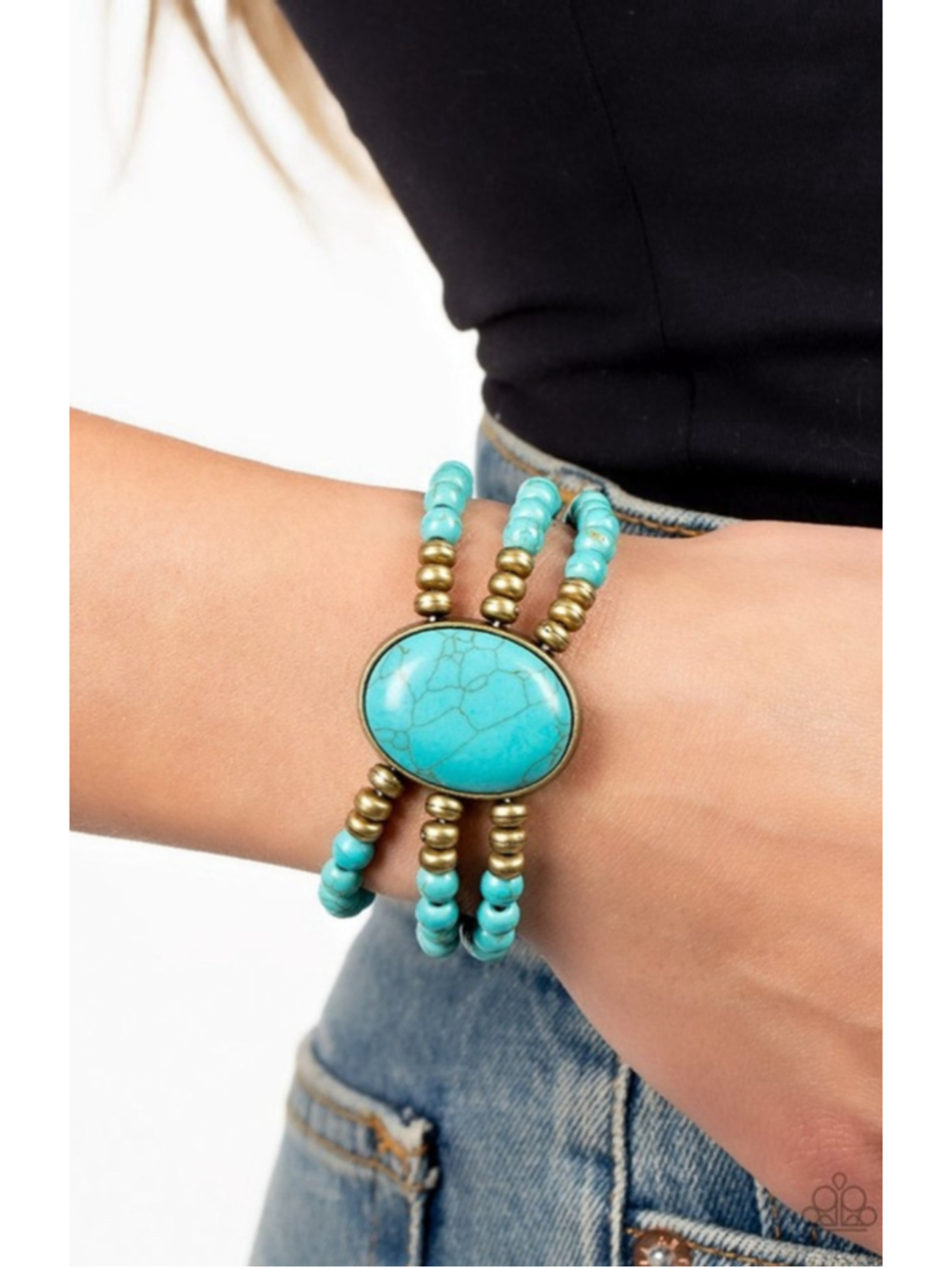 Paparazzi Turquoise Brass Stone Pools Bracelet One Size